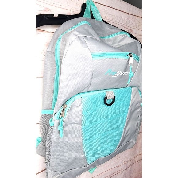 Pro Sport Silver Teal Mesh Front Pocket Zipper Backpack - Picture 11 of 12